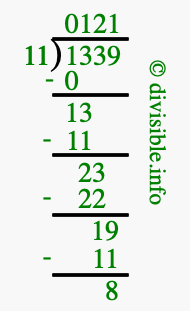 1339 divided by 11 using long division