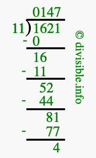 1621 divided by 11 using long division