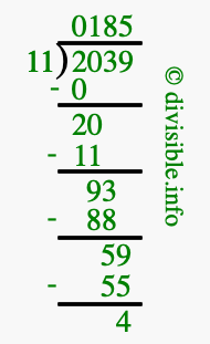 2039 divided by 11 using long division