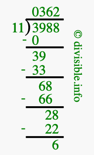 3988 divided by 11 using long division