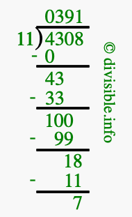 4308 divided by 11 using long division