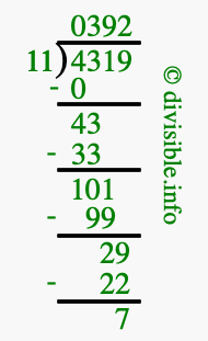 4319 divided by 11 using long division