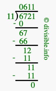 6721 divided by 11 using long division