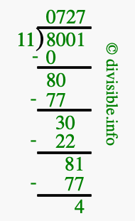 8001 divided by 11 using long division