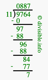 9764 divided by 11 using long division