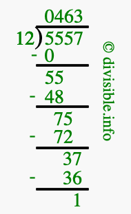 5557 divided by 12 using long division