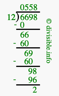 6698 divided by 12 using long division