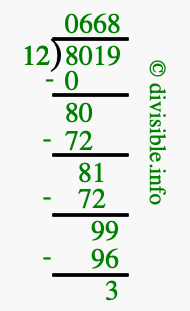 8019 divided by 12 using long division
