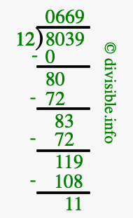 8039 divided by 12 using long division