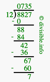 8827 divided by 12 using long division