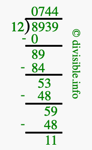 8939 divided by 12 using long division
