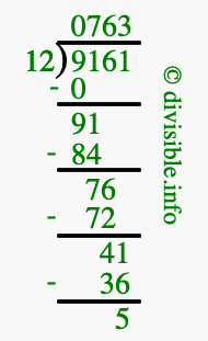 9161 divided by 12 using long division