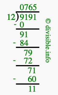 9191 divided by 12 using long division