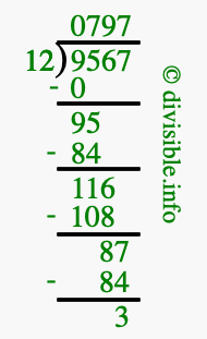 9567 divided by 12 using long division