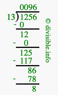 1256 divided by 13 using long division