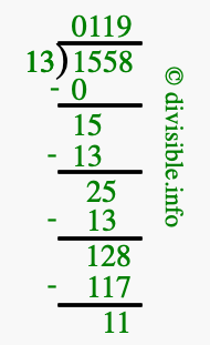 1558 divided by 13 using long division