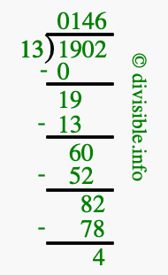 1902 divided by 13 using long division