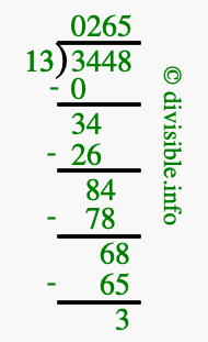 3448 divided by 13 using long division