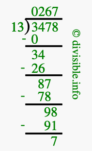 3478 divided by 13 using long division