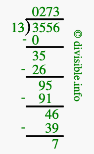 3556 divided by 13 using long division