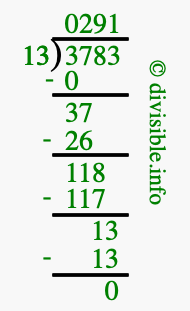 3783 divided by 13 using long division