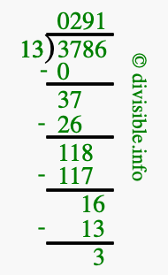 3786 divided by 13 using long division