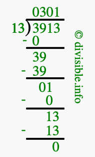 3913 divided by 13 using long division