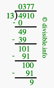 4910 divided by 13 using long division