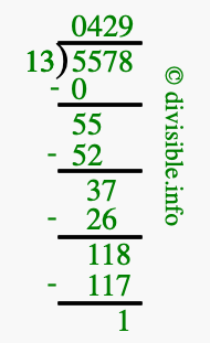 5578 divided by 13 using long division