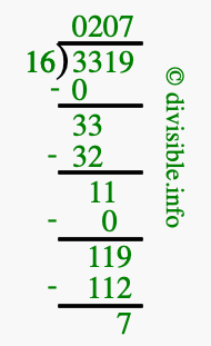 3319 divided by 16 using long division