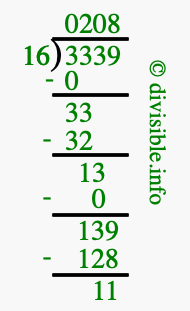 3339 divided by 16 using long division