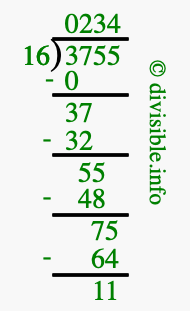 3755 divided by 16 using long division