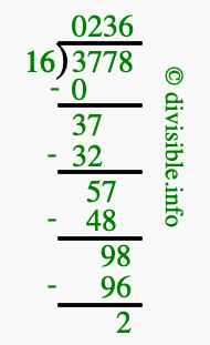 3778 divided by 16 using long division