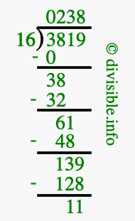 3819 divided by 16 using long division