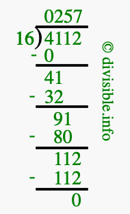 4112 divided by 16 using long division