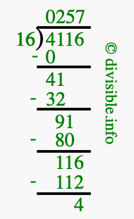 4116 divided by 16 using long division