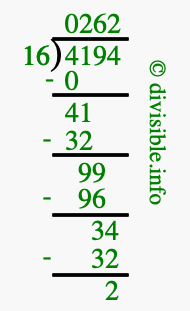 4194 divided by 16 using long division