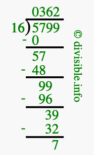 5799 divided by 16 using long division