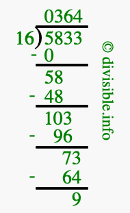 5833 divided by 16 using long division