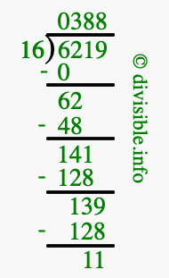 6219 divided by 16 using long division