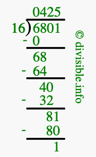 6801 divided by 16 using long division