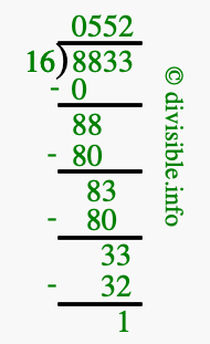 8833 divided by 16 using long division