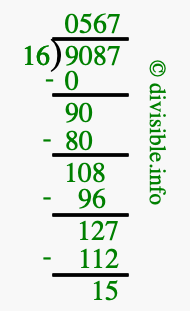 9087 divided by 16 using long division