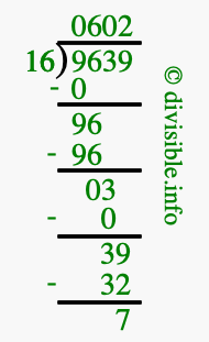 9639 divided by 16 using long division