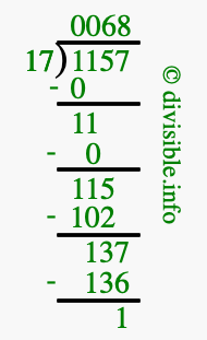 1157 divided by 17 using long division