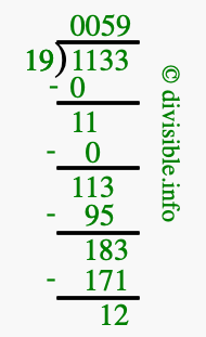 1133 divided by 19 using long division