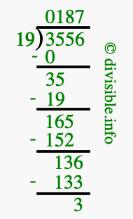 3556 divided by 19 using long division