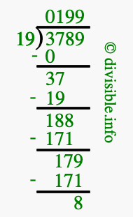 3789 divided by 19 using long division