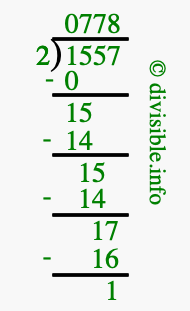 1557 divided by 2 using long division