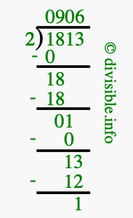 1813 divided by 2 using long division
